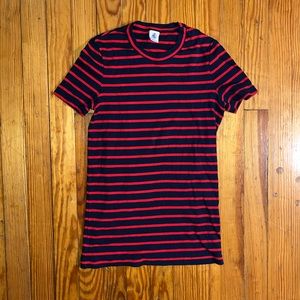 Petit Bateau striped crewneck short sleeve tee navy red 18 ans womens M